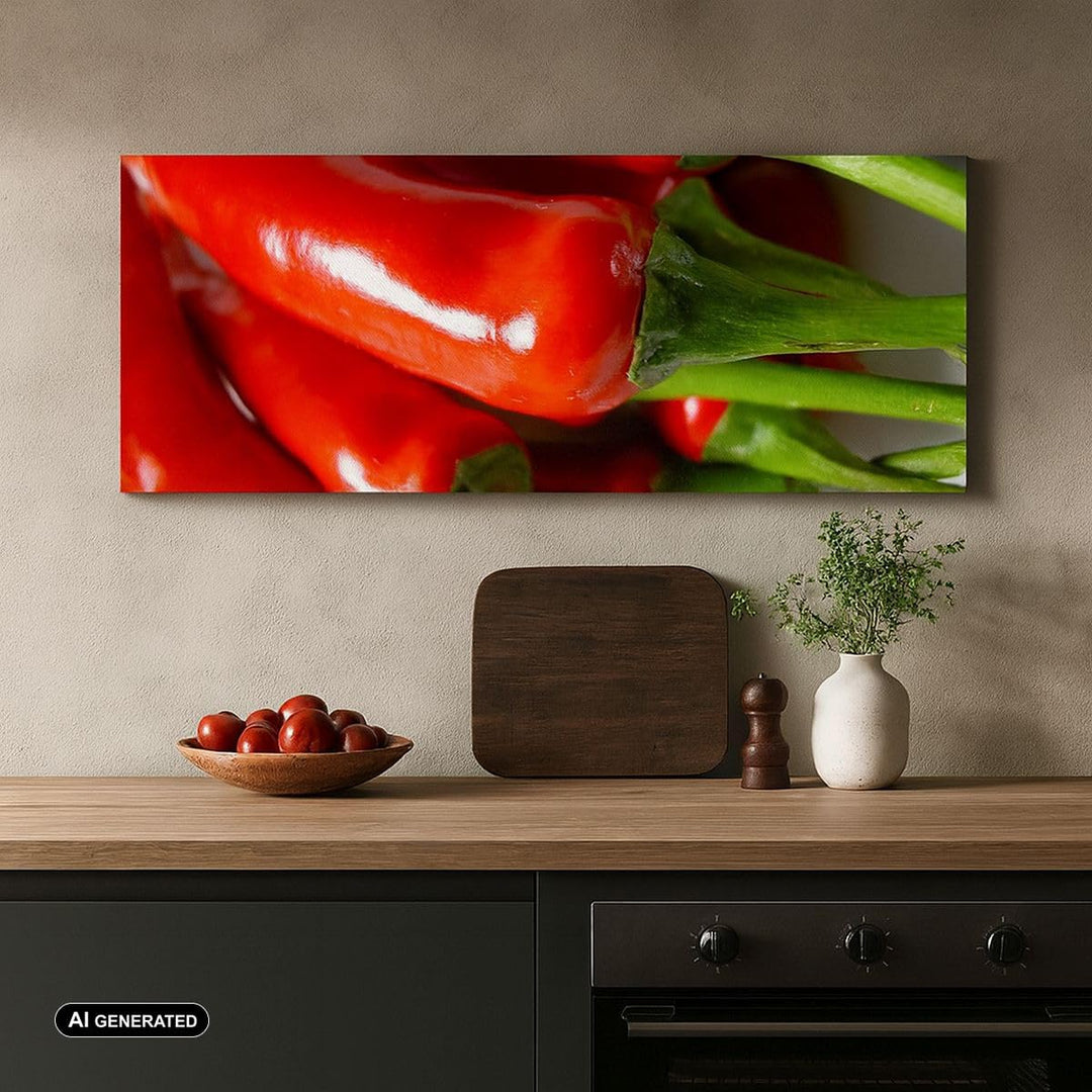 Wandbilder Dekoration Wohnzimmer Gemüse würzig Chili Panorama Bilder auf Leinwand 120x50cm Leinwandb