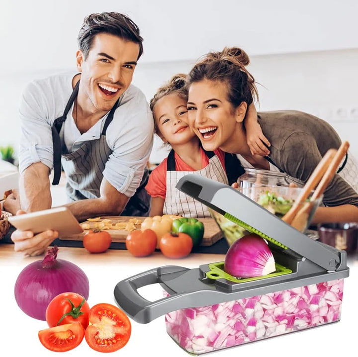 15-in-1 Gemüseschneider Edelstahl | Mandoline mit 7 Klingen | Für Zwiebeln, Kartoffeln, Gurken | Ink
