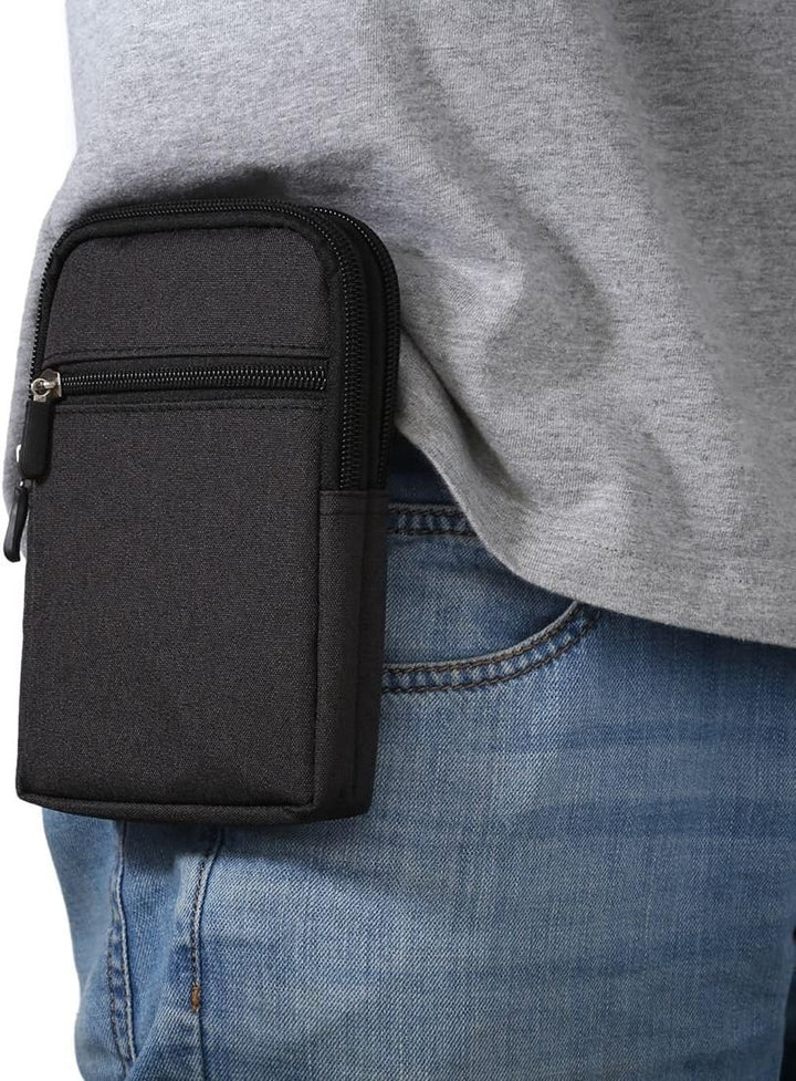 Universal Multi-Functional Vertical Stripes Pouch Bag Case Zipper Closing Carabiner for Sony Xperia