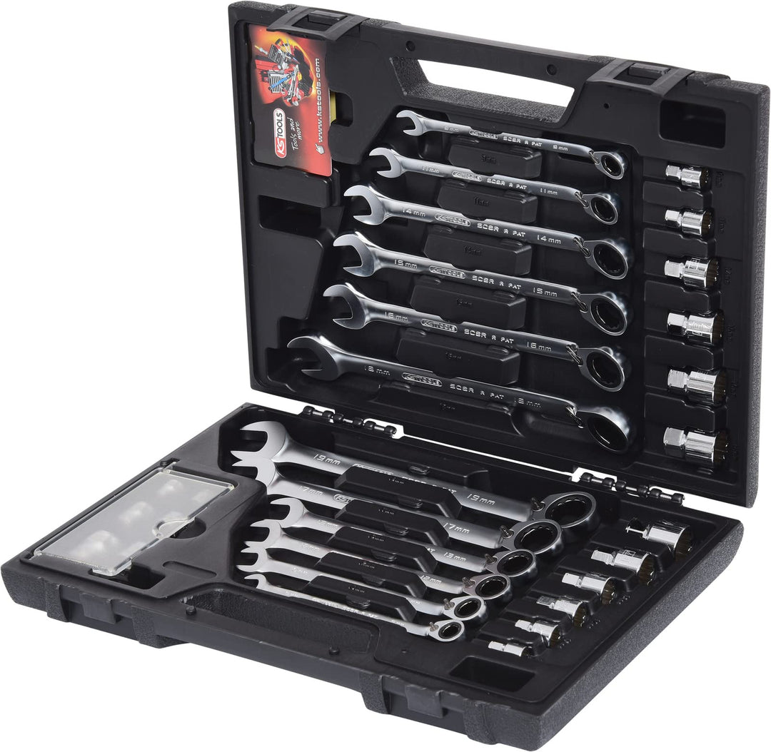 KS Tools 503.4960 GEARplus RINGSTOP-Ratschenringmaulschlüssel-Satz, 30-tlg mit Adapter Single, Singl