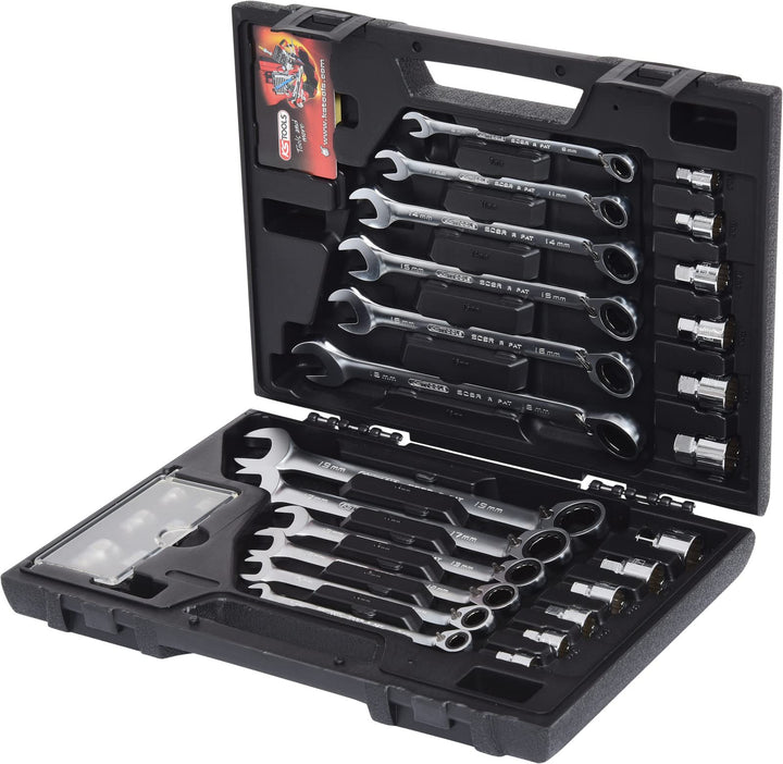 KS Tools 503.4960 GEARplus RINGSTOP-Ratschenringmaulschlüssel-Satz, 30-tlg mit Adapter Single, Singl
