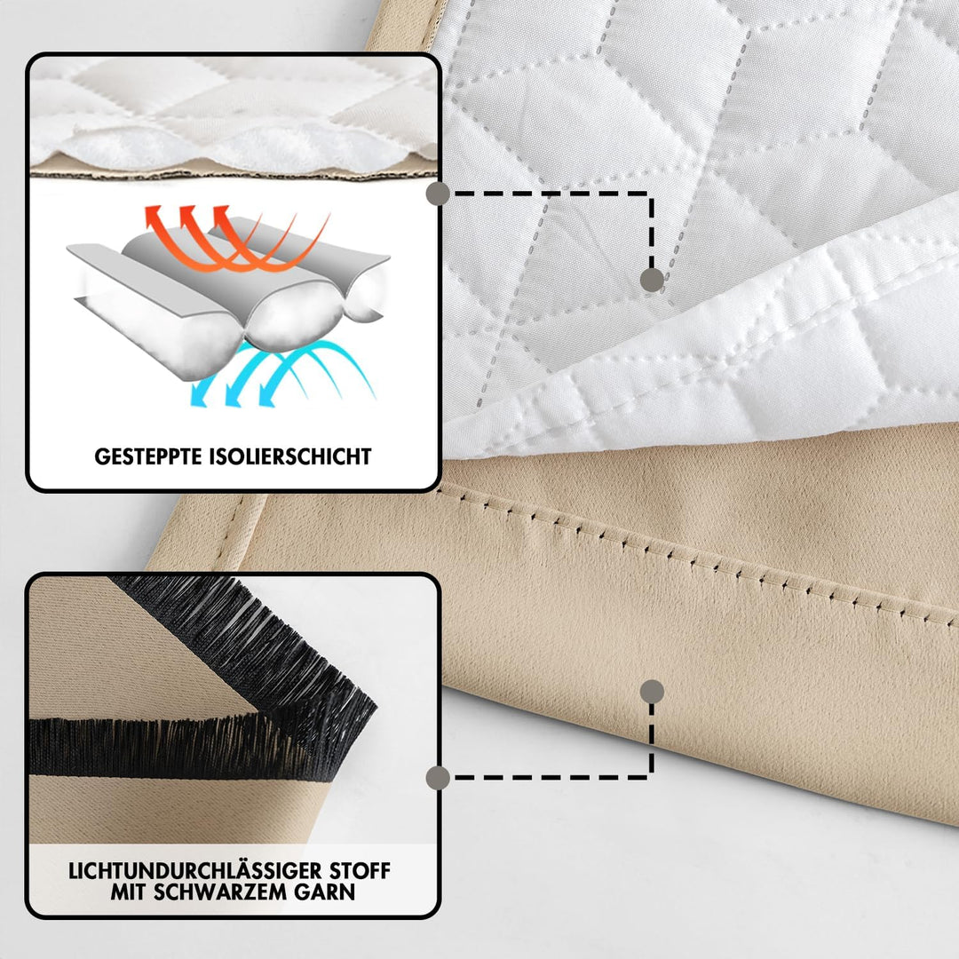 MIULEE Thermovorhang Kälteschutz mit Gestepptem Futter, Beige Doppellagige Thermo Vorhang Gegen Kält