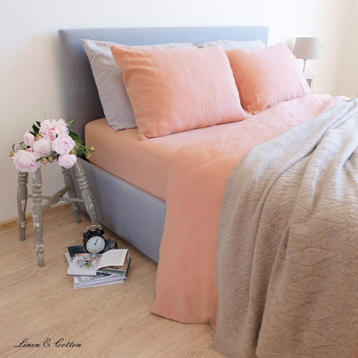 Linen &amp; Cotton Weicher Griff Bettwäsche Set Alicia - 100% Leinen Gewaschen, Coral Rosa (140 x 200 cm