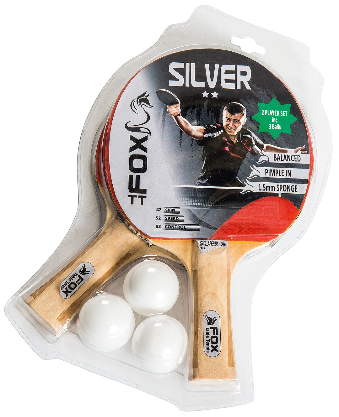 Fox TT Silver 2 Sterne Tischtennis-Set, Unisex, Rot