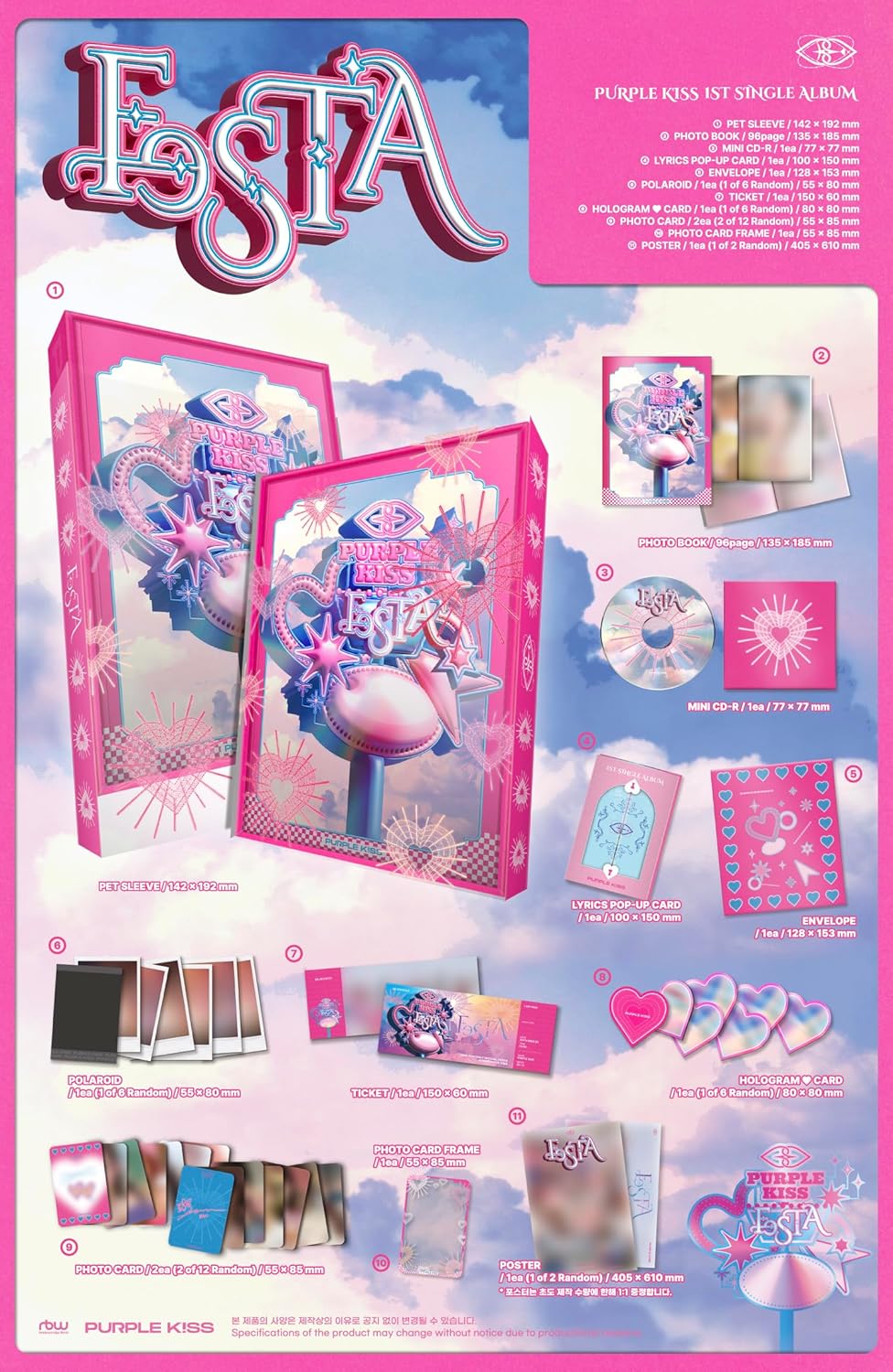PURPLE KISS FEST 1st Single Album Contents+Photocard+Tracking Sealed (Main Version), Main Version
