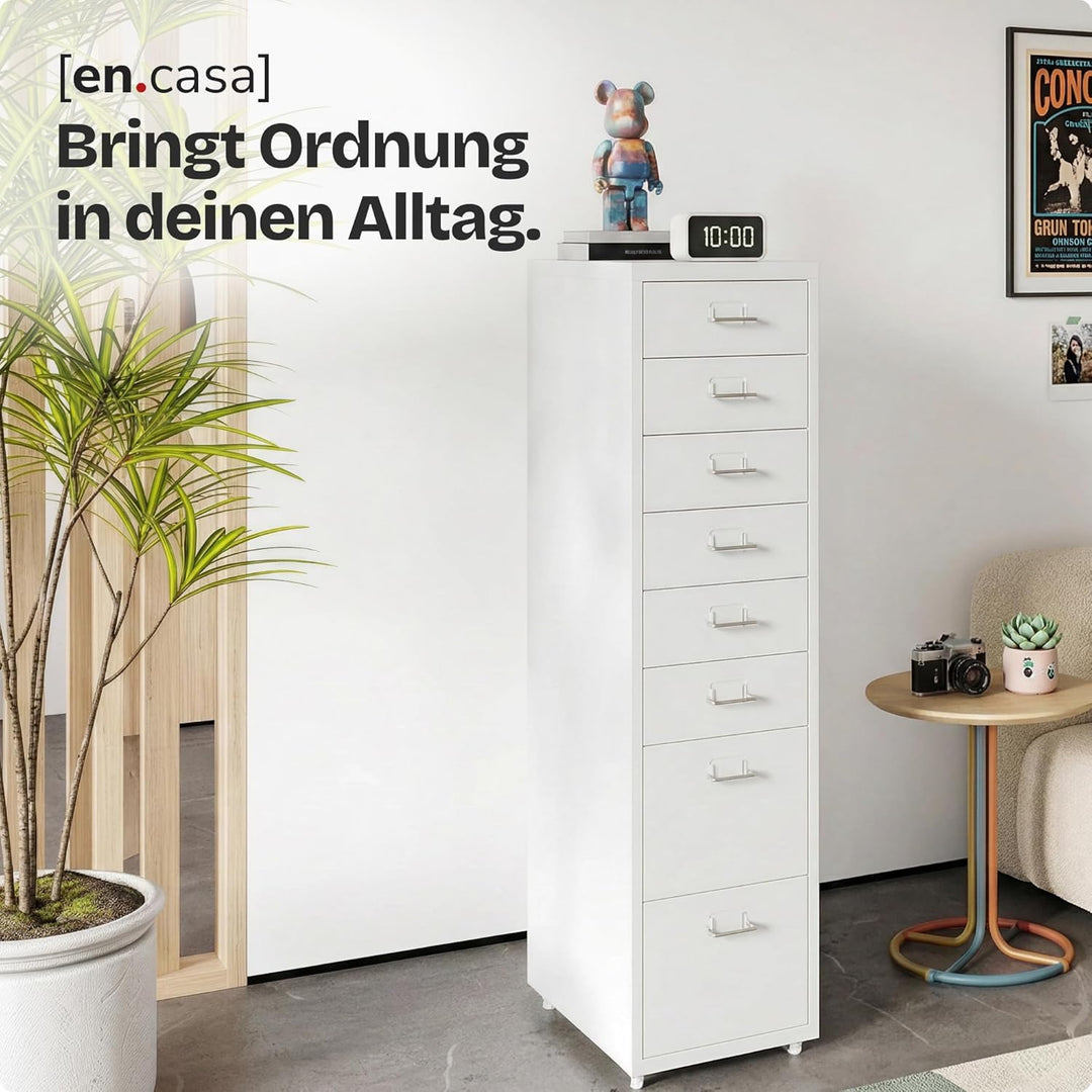 [en.casa] Rollcontainer Kökar Schubladenschrank Metall Aktenschrank mit 8 Schubladen Bürowagen mit R