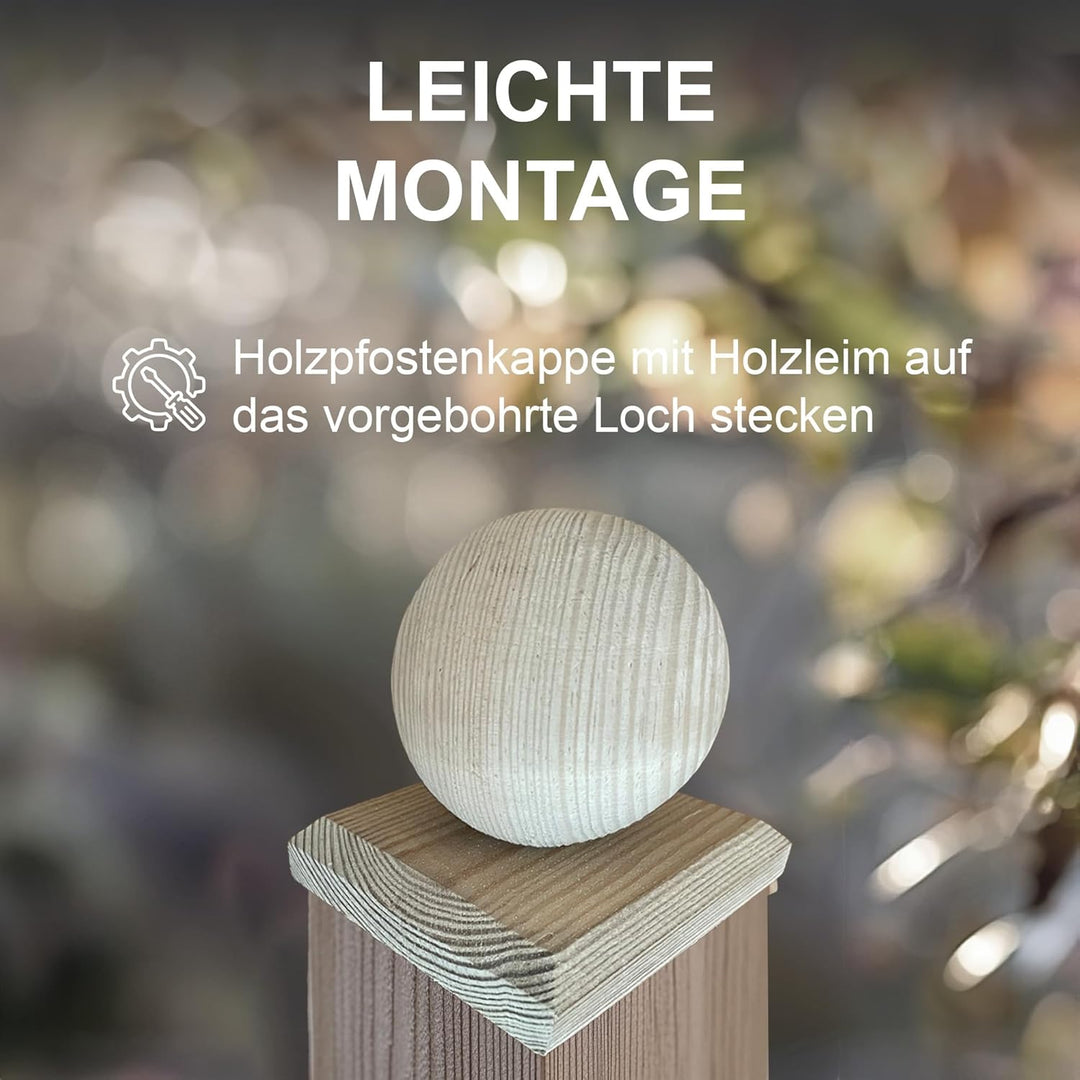 h2i Pfostenkappe Kugel | Holz imprägniert | 100 x 100 mm | 5 Stück | Eckige Abdeckkappe für Garten H