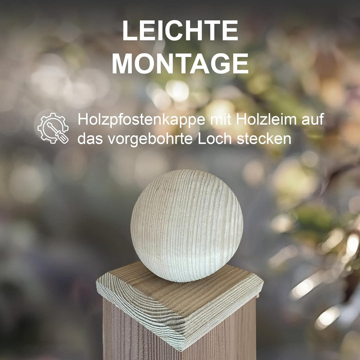 h2i Pfostenkappe Kugel | Holz imprägniert | 100 x 100 mm | 5 Stück | Eckige Abdeckkappe für Garten H