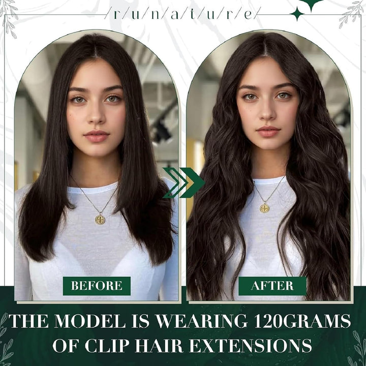 RUNATURE Echthaar Extensions Clip Braun Haarverlängerung 25cm Gerade Clip in Extensions Echthaar Dun