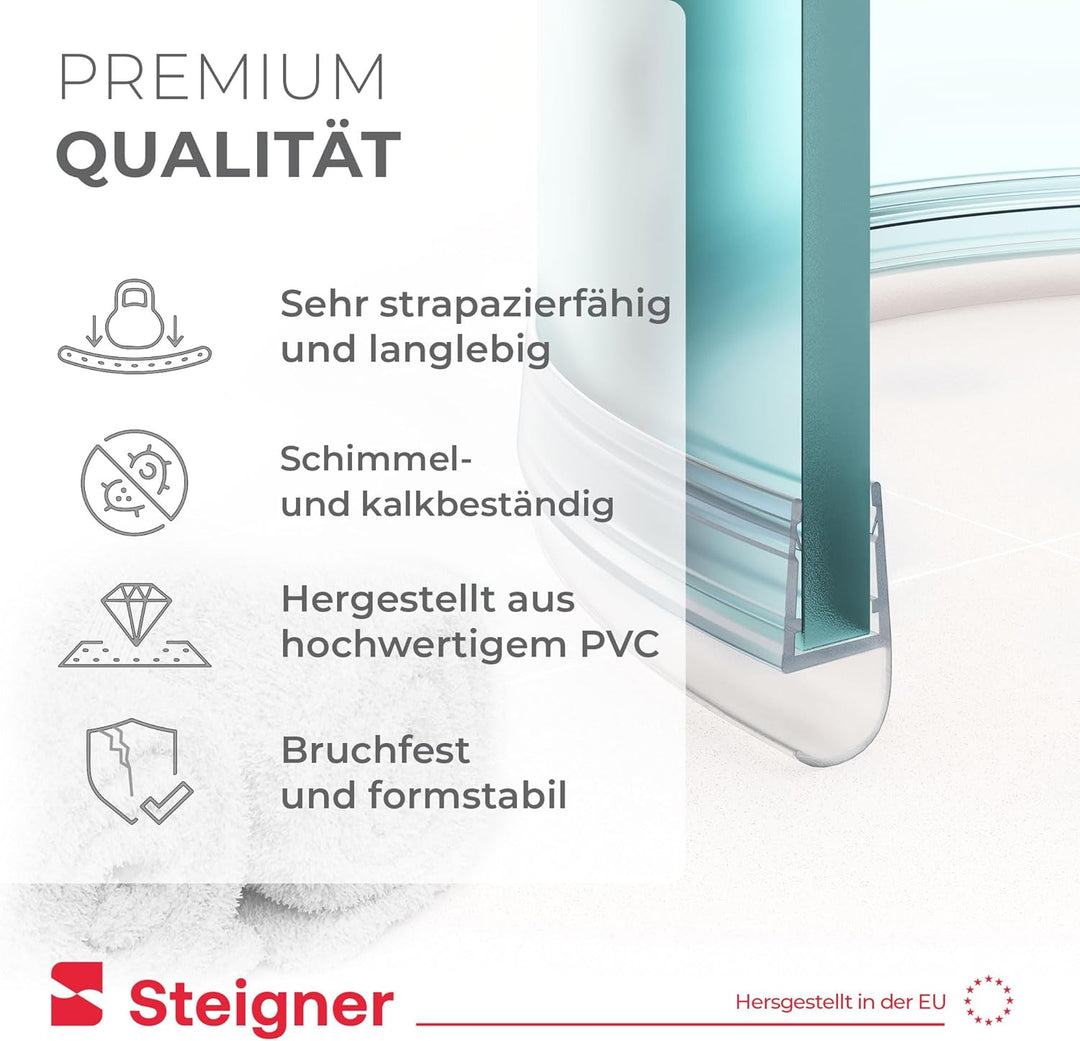 STEIGNER Duschdichtung, 120cm, Glasstärke 5/6/ 7/8 mm, Vorgebogene PVC Ersatzdichtung für Runddusche