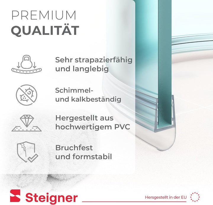 STEIGNER Duschdichtung, 120cm, Glasstärke 5/6/ 7/8 mm, Vorgebogene PVC Ersatzdichtung für Runddusche