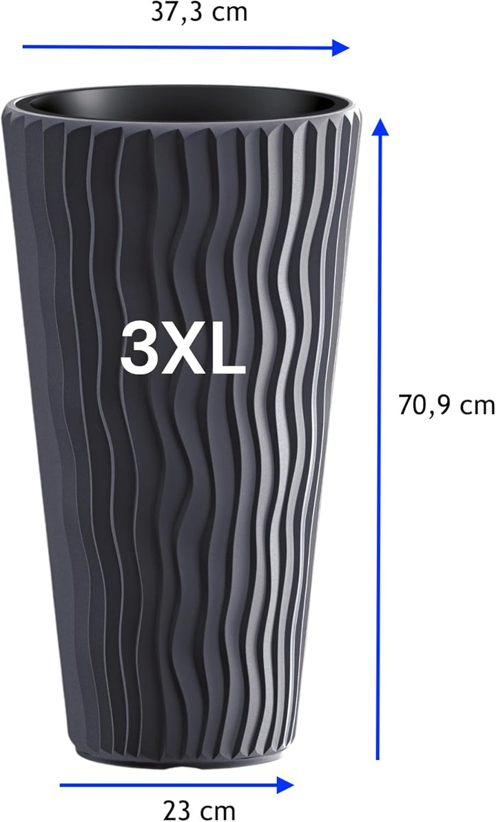 MELTOM Blumentopf mit vertikaler Wellenoptik herausnehmbarem Einsatz Hoch 3D Effekt in Anthrazit 3XL