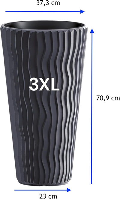 MELTOM Blumentopf mit vertikaler Wellenoptik herausnehmbarem Einsatz Hoch 3D Effekt in Anthrazit 3XL