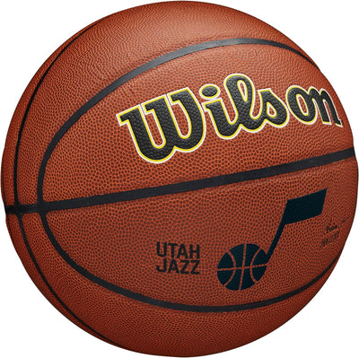 Wilson Basketball, NBA Team Alliance, Utah Jazz, Outdoor und Indoor, PureFeel Cover, Grösse: 7, Brau