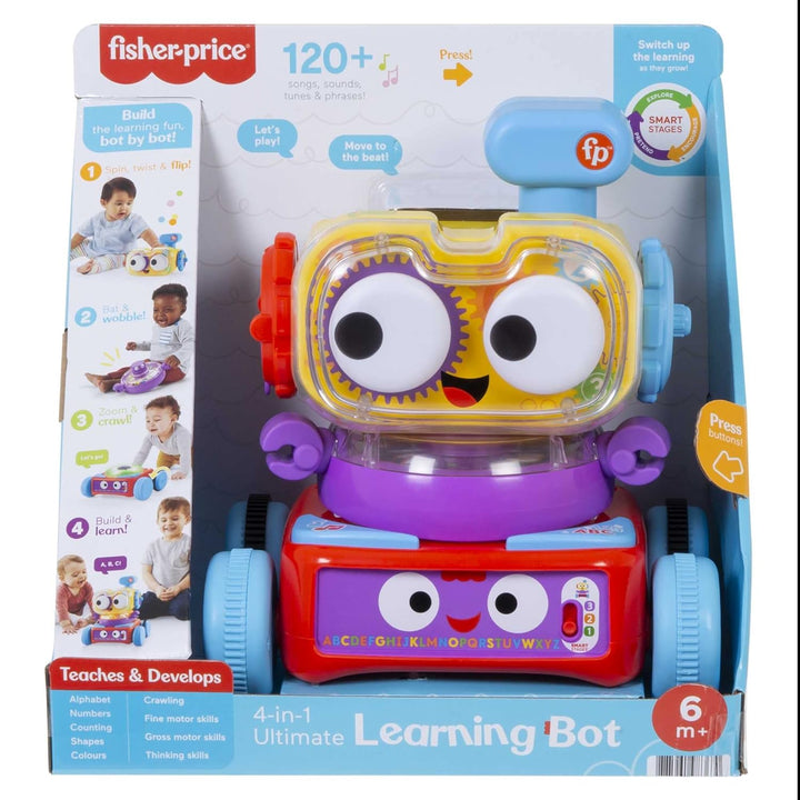 Fisher-Price 4-in-1 Lernroboter Linus für Babys und Kleinkinder, Spielzeug ab 6 Monaten, Version: UK