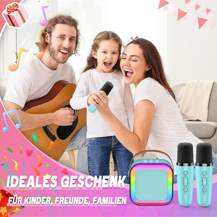 Karaoke Maschine mit 2 Karaoke Mikrofon Bluetooth, Geschenk Spielzeug Junge 3-12 Jahre, Tragbarer Mi