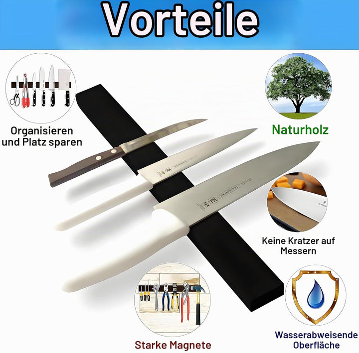 [Verbesserte 60cm]Trhillsbrad Magnetleiste Messer, 60cm Messerhalter Magnetisch mit 3 Haken Edelstah