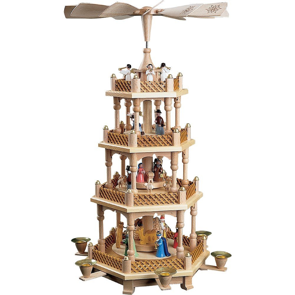 Glässer 16723 Pyramide Christi Geburt Natur, 3-stöckige Weihnachtskrippe in Handarbeit gefertigt, Hö