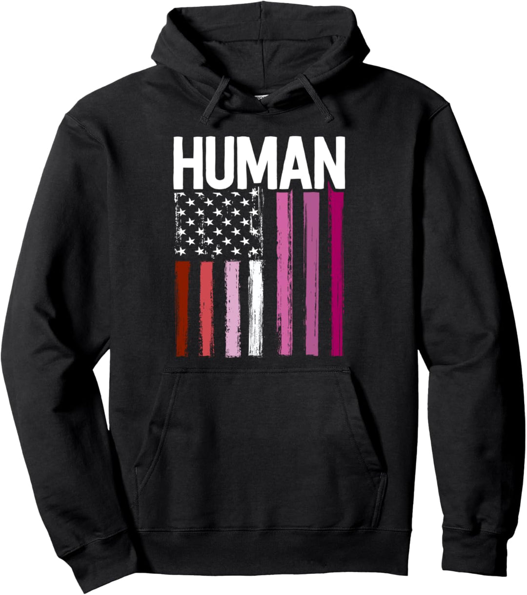 Lesbian Pride Shirt Human LGBT Rainbow American Flag March Pullover Hoodie
