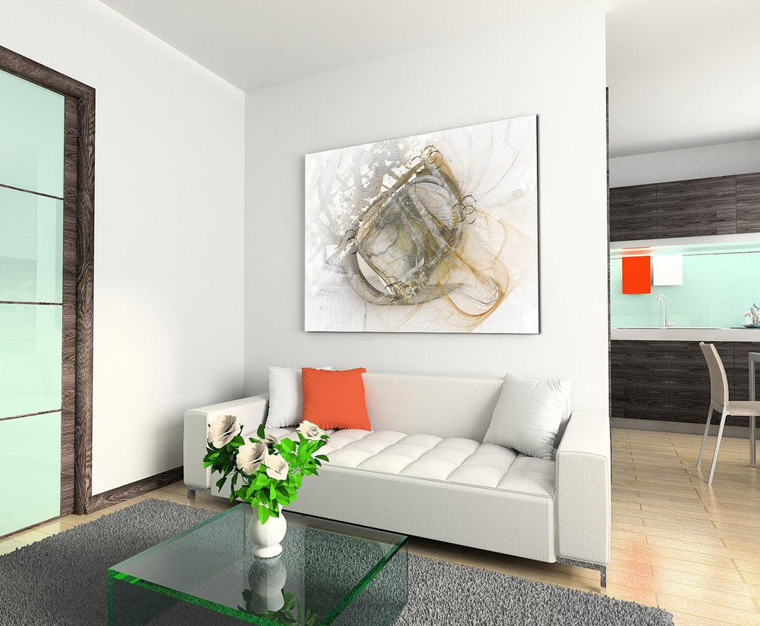 Paul Sinus Art 80x60cm Fotoleinwand Leinwanddruck Kunstdruck Wandbild beige grau weiss Kreise