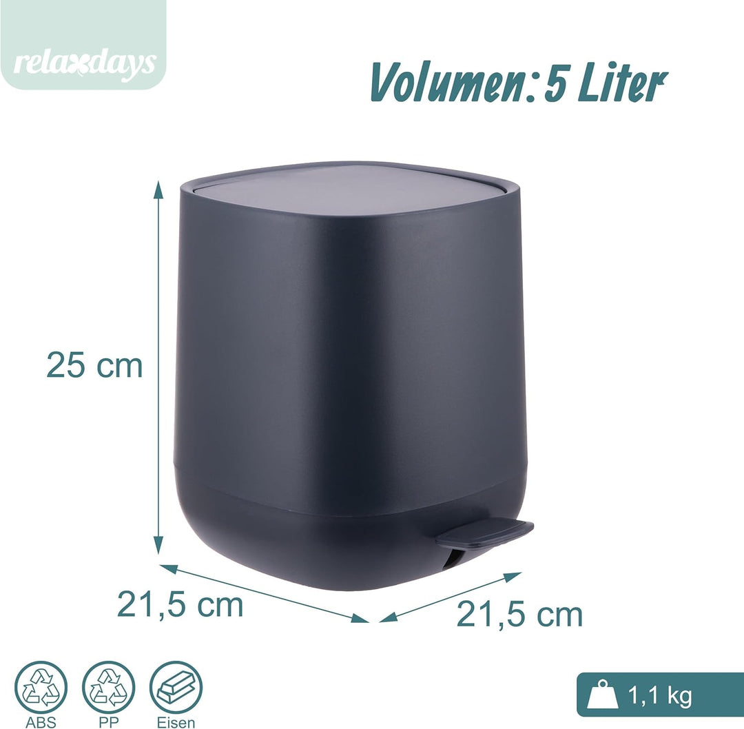 Relaxdays Mülleimer Bad, 5 l, Kosmetikeimer mit Soft-Close, matte Optik, entnehmbarer Inneneimer, Tr