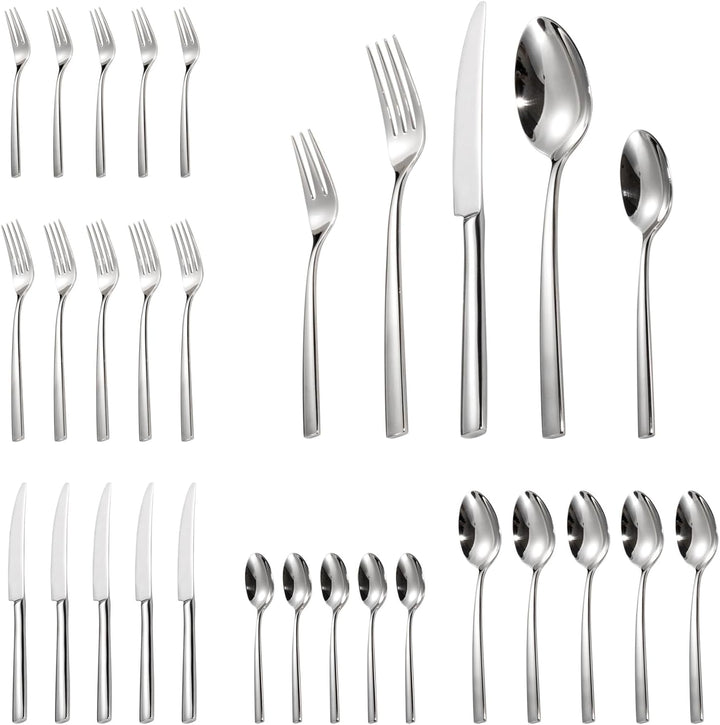 Alata Konrad 18/10 Edelstahl Poliert, Besteck Set 6 Personen, Essbesteck 30 teilig, Monobloc-Messer,