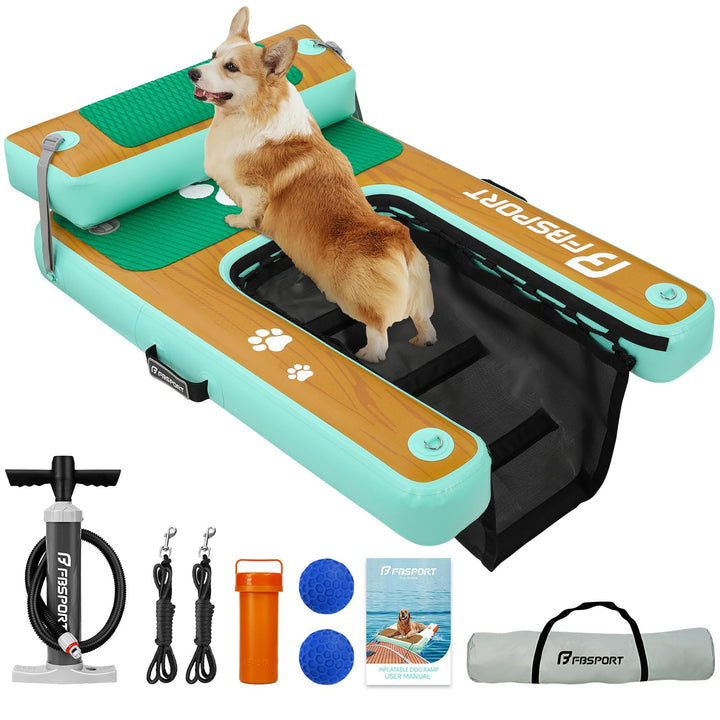 FBSPORT Hunderampe Aufblasbare Hunde Wasserrampe, Hundeboot Rampe Schwimmende Dock Leiter für Pool,