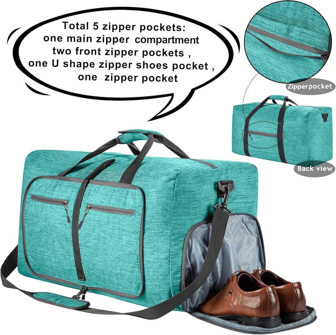 Vomgomfom 115L Reisetasche mit Schuhfach, Grosse Falttasche für Camping, Reisen, Fitness, Minzgrün E