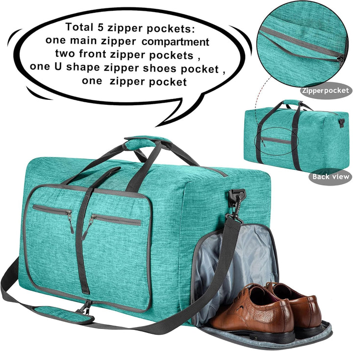Vomgomfom 115L Reisetasche mit Schuhfach, Grosse Falttasche für Camping, Reisen, Fitness, Minzgrün E