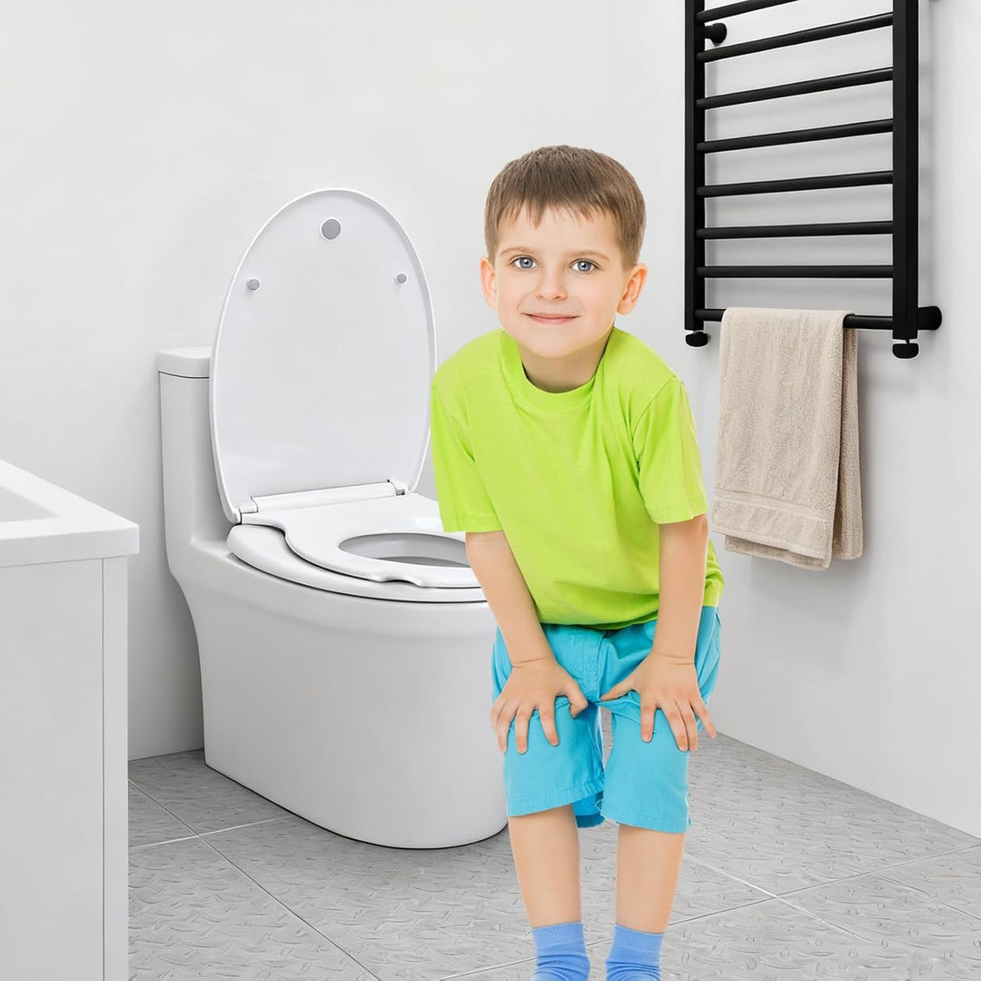 Familien Toilettendeckel mit Kinderaufsatz, 2-in-1 WC-Sitz Oval aus PP Kunststoff, Sanfte Absenkauto