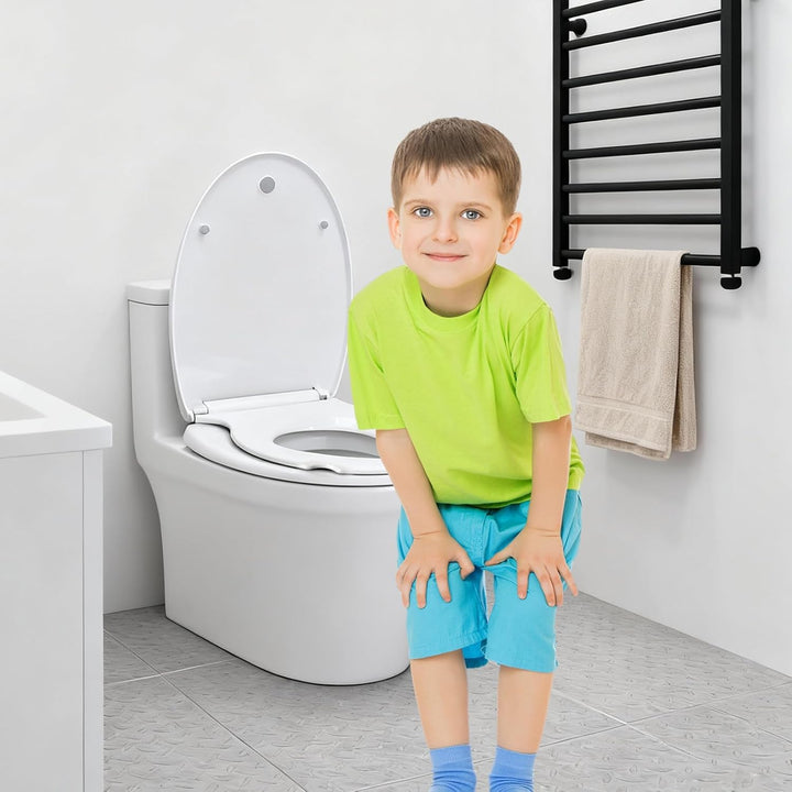 Familien Toilettendeckel mit Kinderaufsatz, 2-in-1 WC-Sitz Oval aus PP Kunststoff, Sanfte Absenkauto