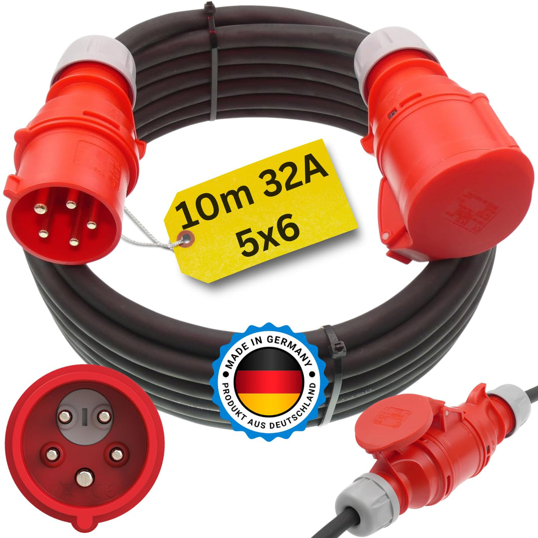 netbote24 CEE Verlängerungskabel Starkstromkabel mit Phasenwender 32A 400V Gummileitung H07RN-F 5g6