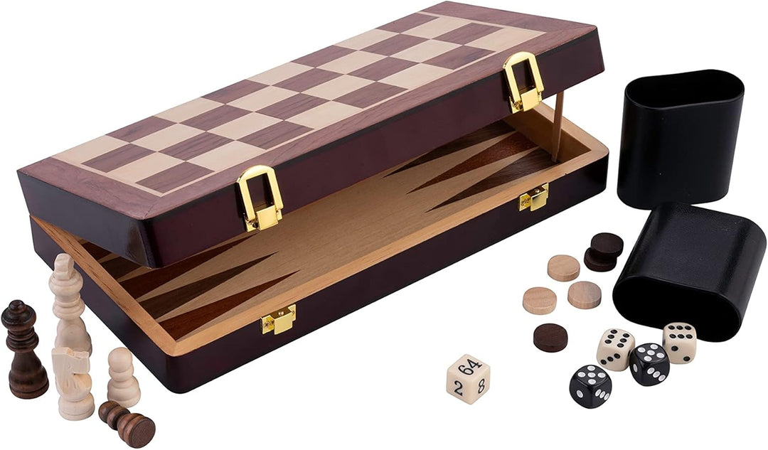 Engelhart - Schach/Backgammon Holzkiste - Wende- und Klappbrett - Inklusive Teile (30 cm) 30 x 30 cm