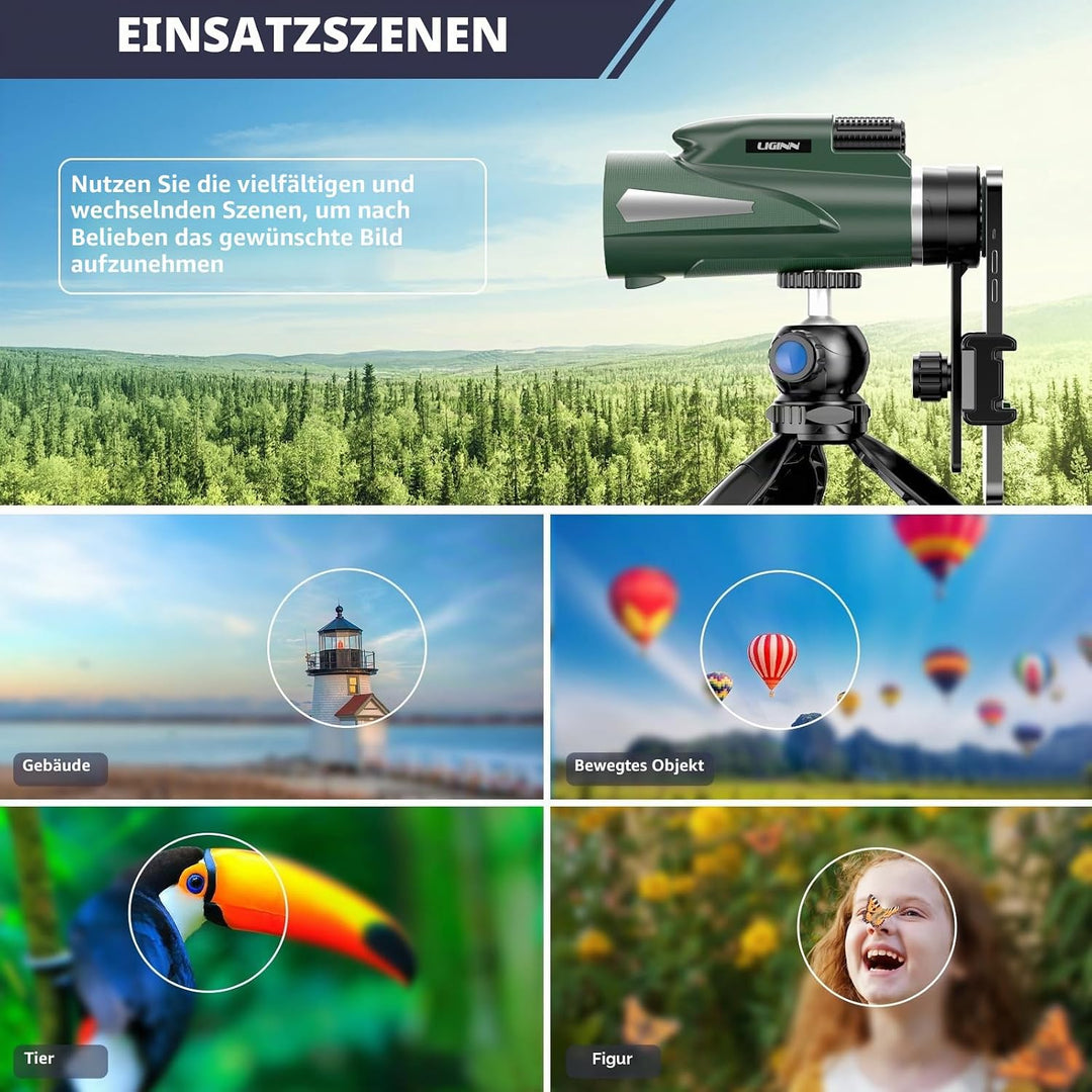 AiMeiteng 12x50 Monokular Teleskop mit Smartphone Halter Stativ, Kompaktes Monokular Hochleistungs T