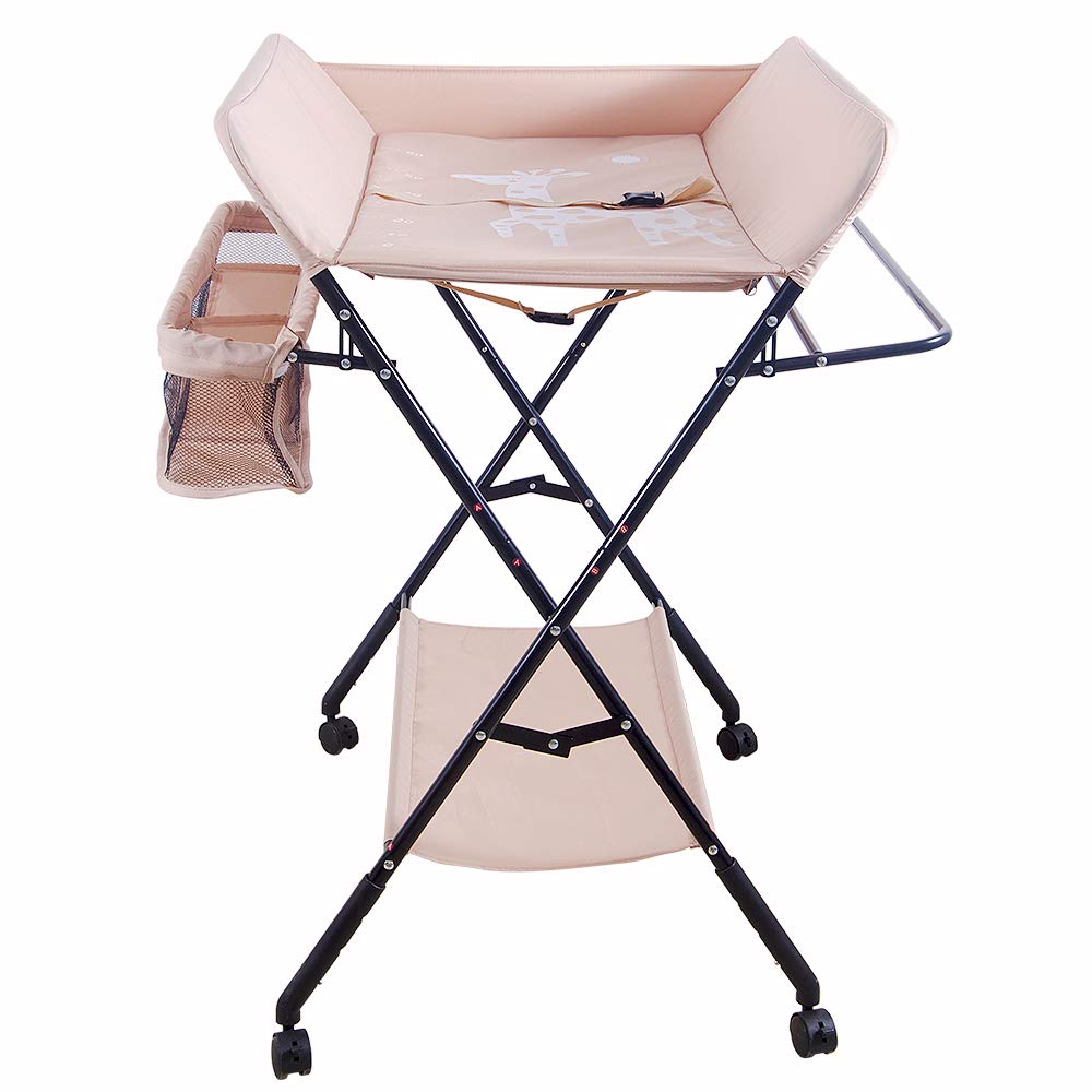 Baby Wickelkombi - klappbare Wickelkommode, mobiler Wickeltisch mit Wickelauflage, Sicherheitsgurt u