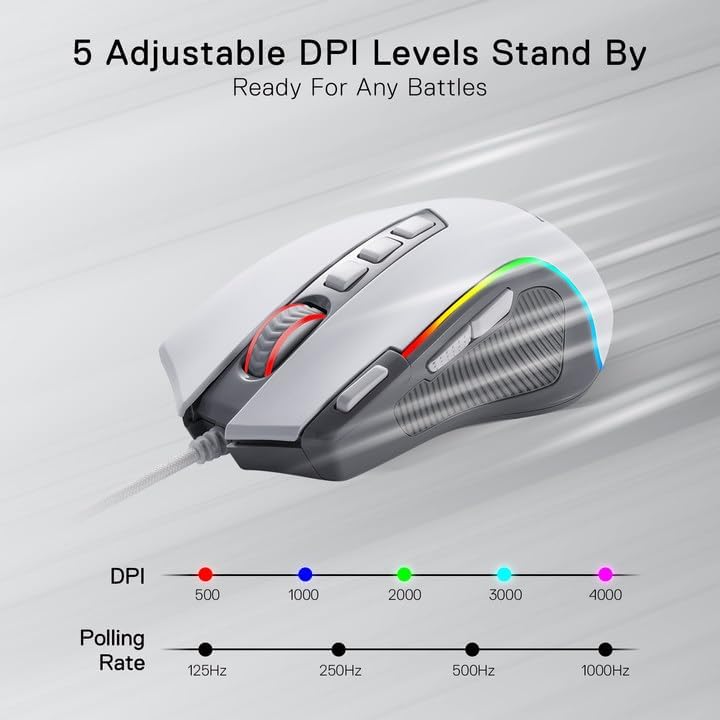 Redragon M612 RGB Gaming Maus, 8000 DPI kabelgebundene optische Gamer-Maus mit 11 programmierbaren T