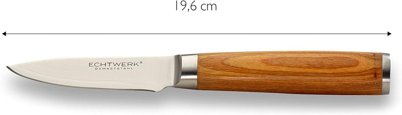 Echtwerk Damastmesser Set 3 teilig, Küchenmesser, Damaszener, Messer mit Holzgriff, Braun/Silber, 36