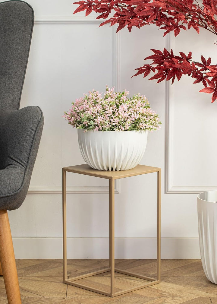 HowHomely Blumenständer Metall Beige 40 cm Hoch - Solider und Robuster Blumenhocker Metall - Pflanze