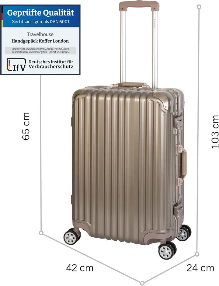 Travelhouse Koffer London 65 cm – Aluminium-Rahmen, Polykarbonat Hartschale, 67L Volumen, 4X Silent