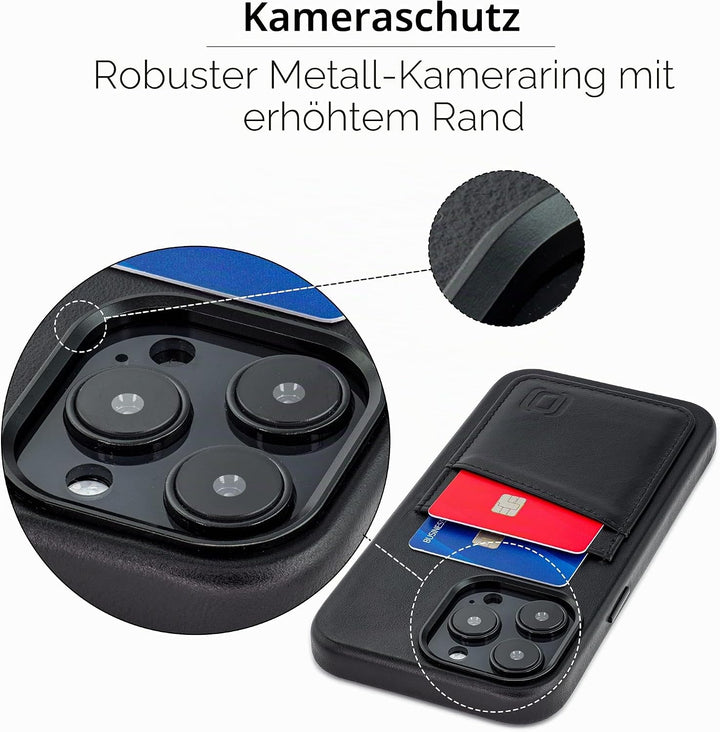 Dockem Echtleder Kartenetui für iPhone 14 Pro Max mit Kartenfachen und Integrierter Metallplatte zur