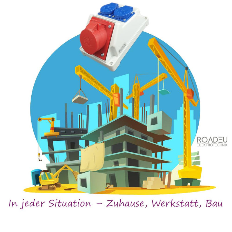 RoadEu - Kombi Wandsteckdose 16A 5P - Wandverteiler 16A mit 2x Schuko 230V - Stromverteiler IP44 - I