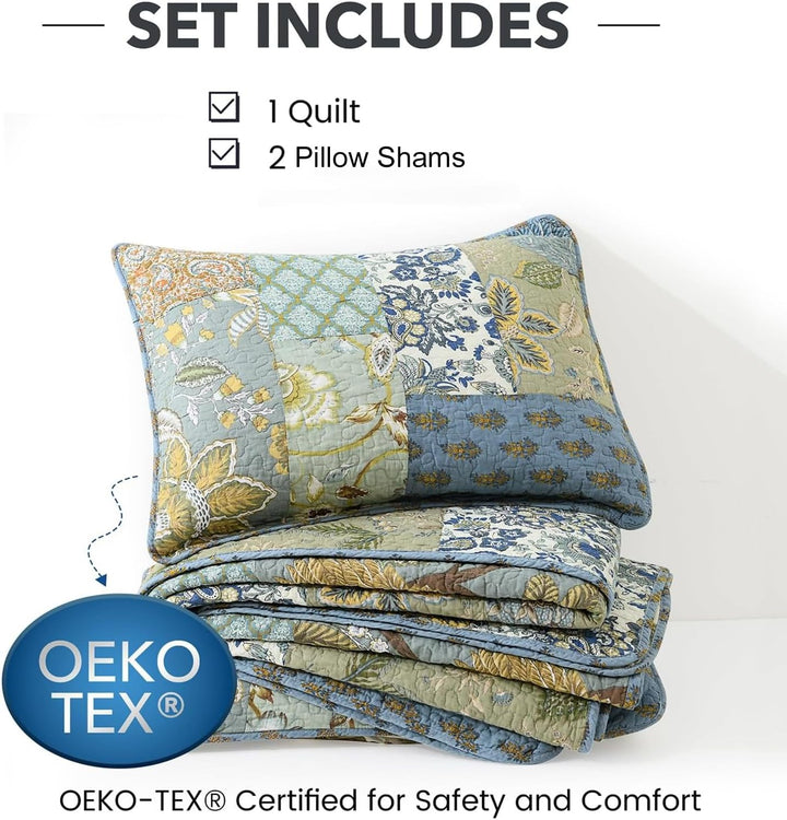 NEWLAKE Tagesdecke-Set mit echter Stickerei, Bohemian-Blumenmuster, King-Size King Böhmisches Blumen