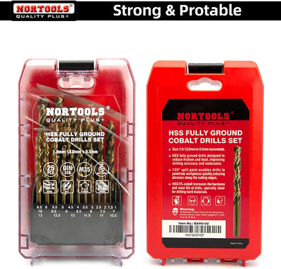 NORTOOLS Metallbohrer Set 25 tlg HSS M35 Cobalt 5% vollständig geschliffene Bohrer 1,0-13 mm Einheit