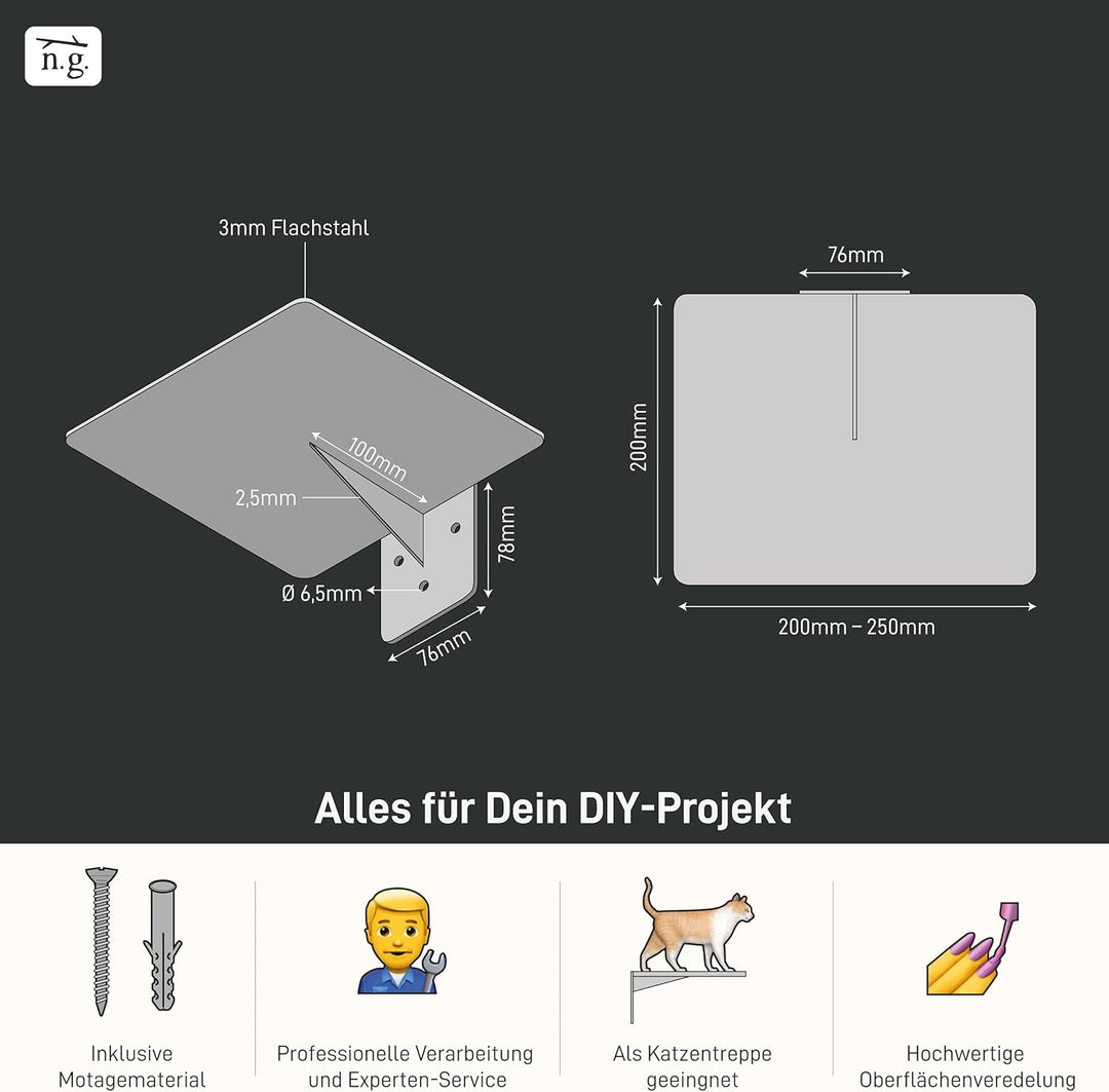 1x Wandstufe Katzentreppe Klettersystem für Haustiere, belastbare, stabile Ablage/Plattform Schwarz