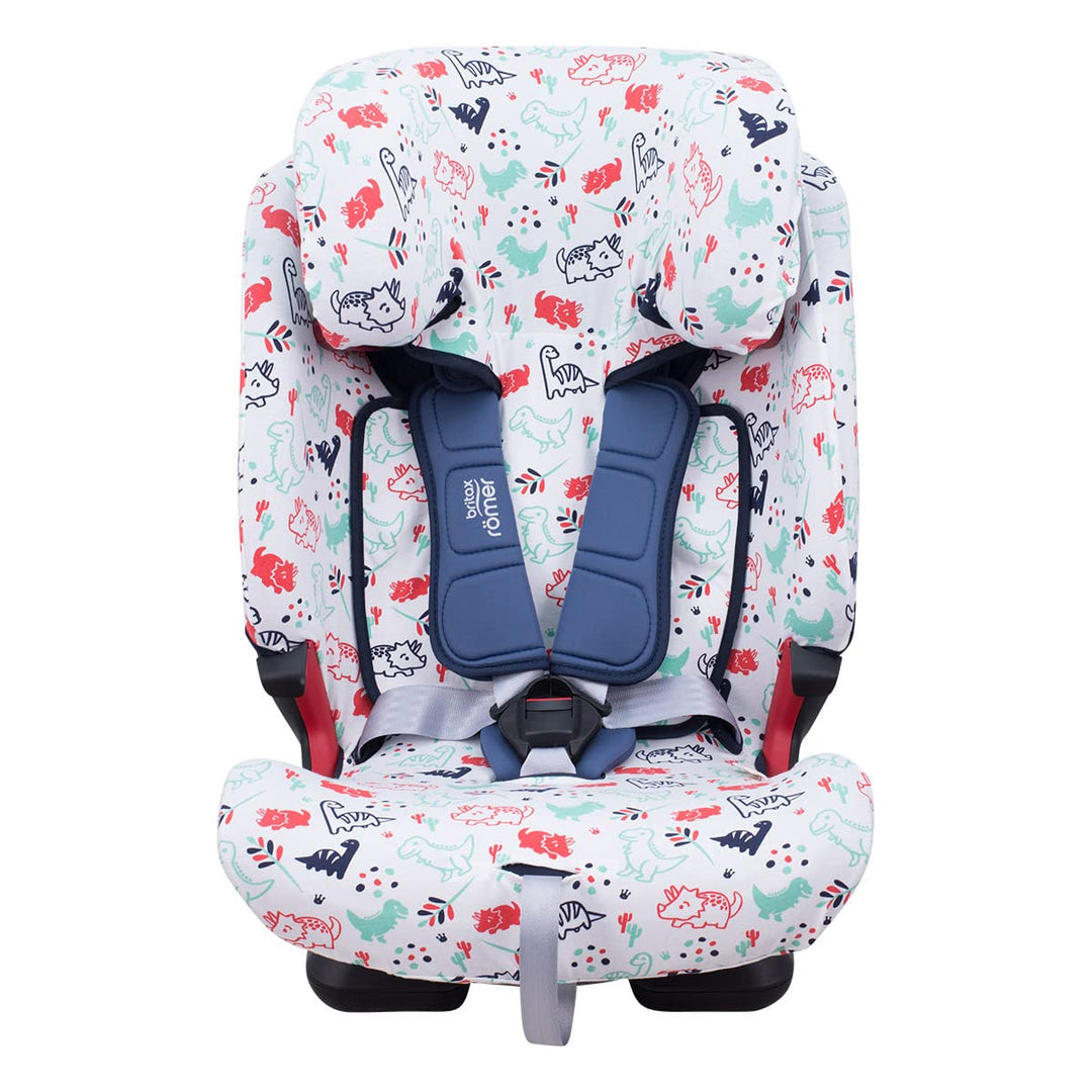 JYOKO Kids Bezug kompatibel mit Romer Advansafix, Evolva IV M, aus Baumwolle (Dino Party, ADVANSAFIX