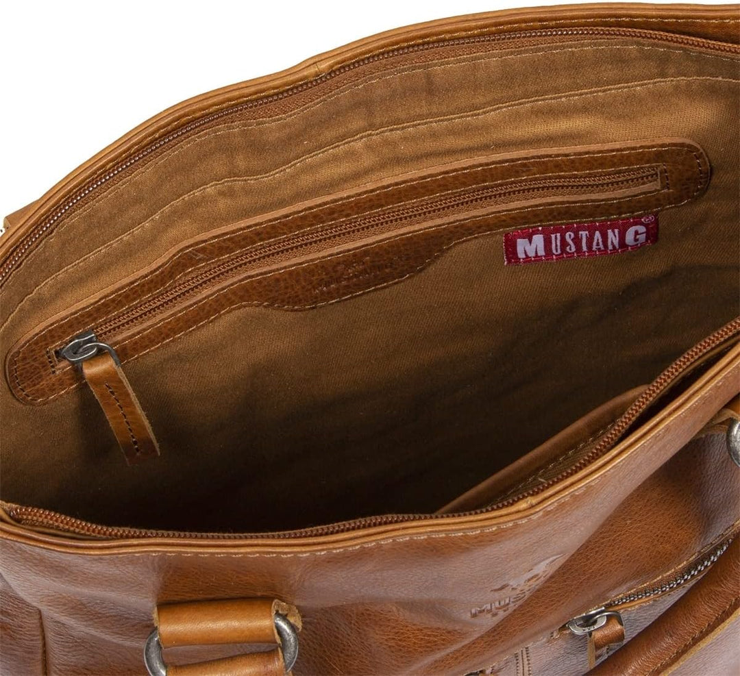 Mustang Memphis Leder Umhängetasche Shopper Cognac