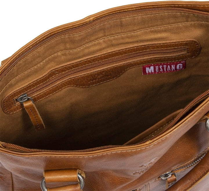 Mustang Memphis Leder Umhängetasche Shopper Cognac
