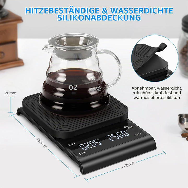 Brifit Kaffeewaage mit Timer, Espresso Waage 3kg/0.1g, Hochpräzise Feinwaage, USB Wiederaufladbare K