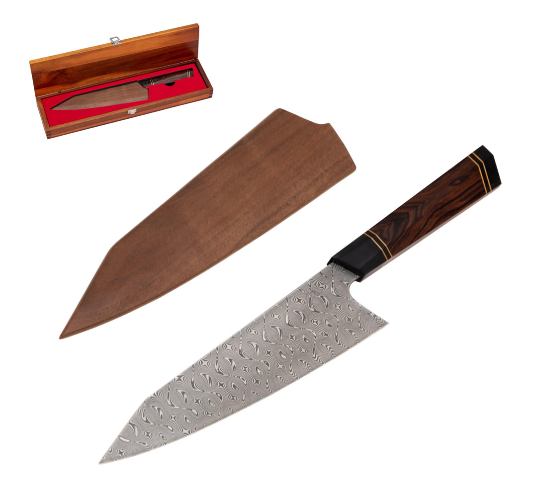 BABOSSA® Damast Chefmesser 21.5cm aus 110 Schichten echtem Damaszener Stahl mit Wüsteneisenholzgriff