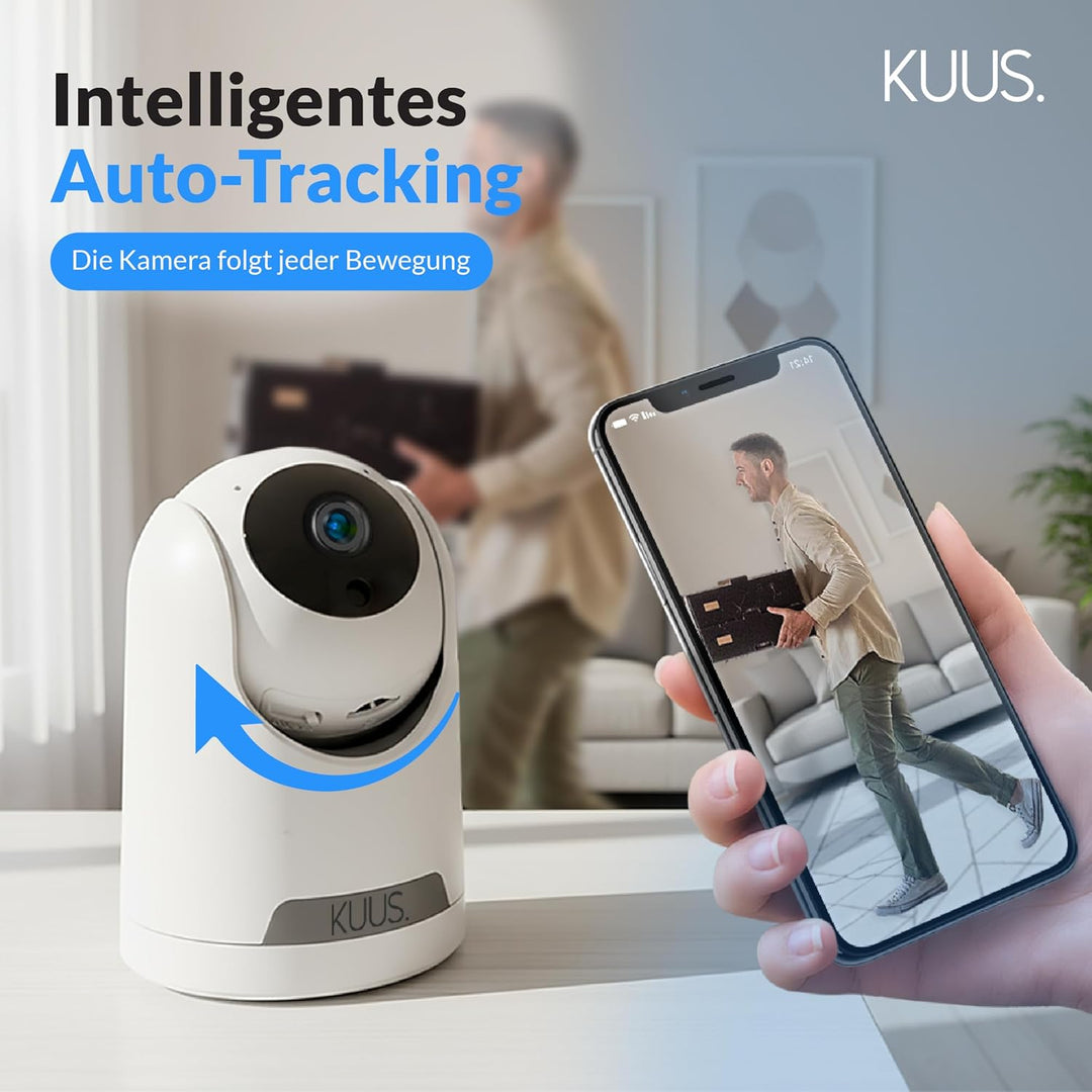 KUUS. BC1 – Überwachungskamera innen mit aufzeichnung, Videoüberwachung, 360 Grad Kamera, WLAN, Über